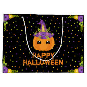 ユニコーンパンプキンハッピーハローウィンブラックラージギフトB ラージペーパーバッグ (裏面)