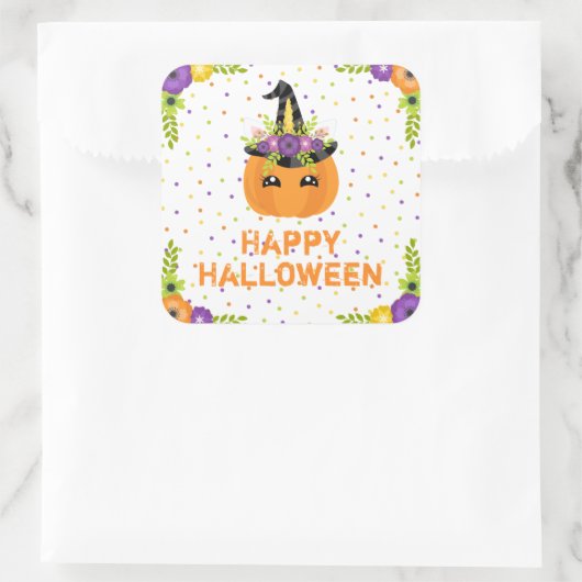 ユニコーンパンプキンハッピーハローウィンホワイトスクエアスティック スクエアシール (バッグ)