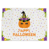 ユニコーンパンプキンハッピーハローウィンホワイトラージギフトB ラージペーパーバッグ (正面)