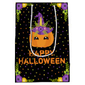 ユニコーンパンプキンフローラハッピーハローウィンブラックメディウ ミディアムペーパーバッグ (裏面)