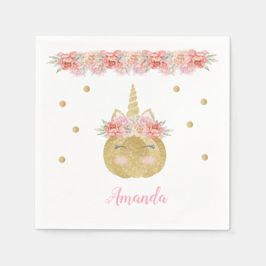 ユニコーンパンプキンペーパーナプキン スタンダードカクテルナプキン (正面)