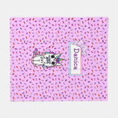 ユニコーンパーソナライズされたとキャンディが弓を振りかける フリースブランケット (正面(横))