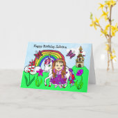 ユニコーンパーソナライズされたとプリンセス誕生日 カード (黄色い花)