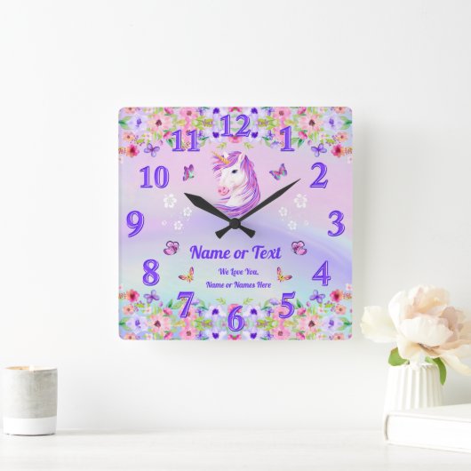 ユニコーンパーソナライズされたの壁時計の女の子のためのユニコーン スクエア壁時計 (ホーム)