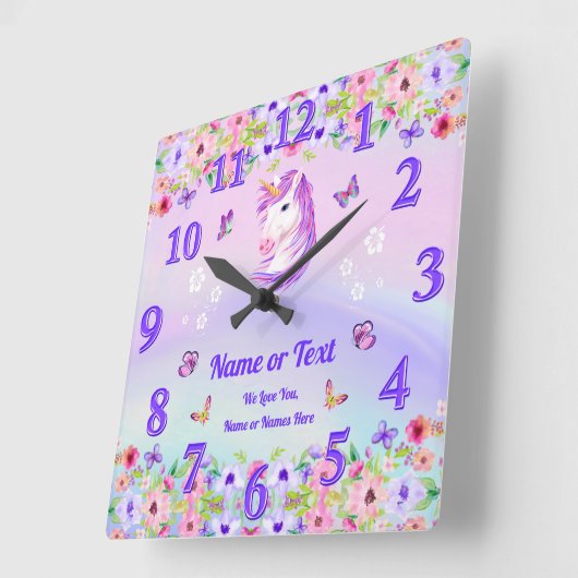 ユニコーンパーソナライズされたの壁時計の女の子のためのユニコーン スクエア壁時計 (傾斜)