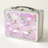 ユニコーンパーソナライズされたの女の子 メタルランチボックス (正面)