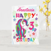 ユニコーンパーソナライズされたの3回目の誕生日 カード (黄色い花)