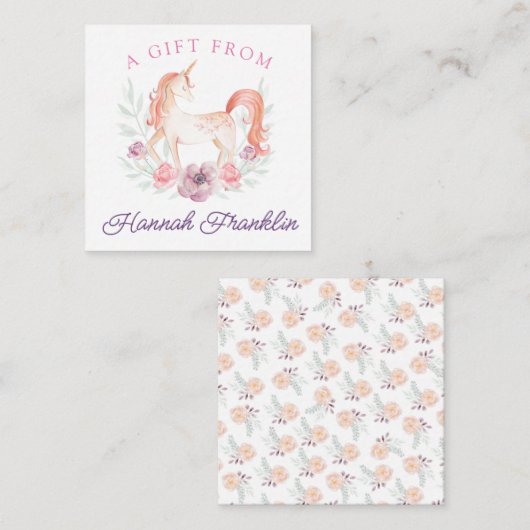 ユニコーンパーソナライズされたギフトラベル エンクロージャーカード (正面/裏面)