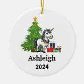 ユニコーンパーソナライズされたクリスマス装飾 セラミックオーナメント (正面)