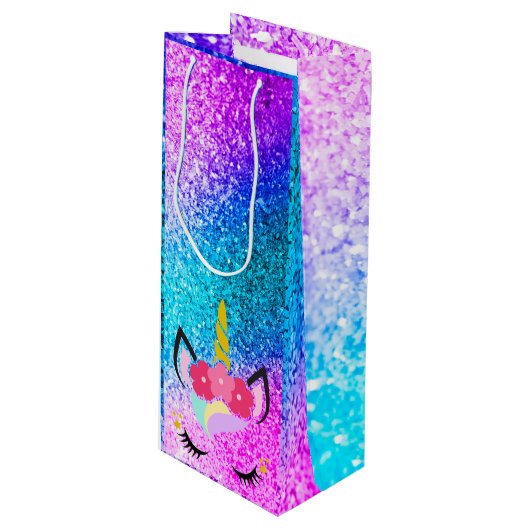 ユニコーンパーソナライズされたグラデーショングリッターワイン抱き枕 ワインギフトバッグ (正面アングル)