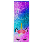 ユニコーンパーソナライズされたグラデーショングリッターワイン抱き枕 ワインギフトバッグ (正面)