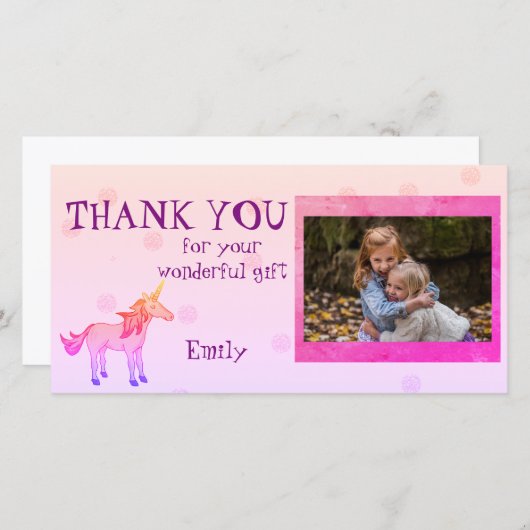 ユニコーンパーソナライズされたサンキュー写真 サンキューカード (正面/裏面)