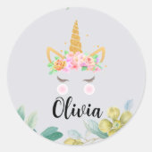 ユニコーンパーソナライズされたスティック、子供のギフトコーヒーマグ ラウンドシール (正面)