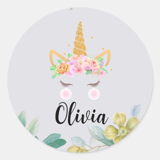 ユニコーンパーソナライズされたスティック、子供のギフトコーヒーマグ ラウンドシール (正面)