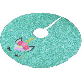 ユニコーンパーソナライズされたティール(緑がかった色)グリッターツリースカート ブラッシュドポリエステルツリースカート (アングル)