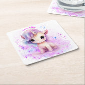 ユニコーンパーソナライズされたデザイン スクエアペーパーコースター (アングル)