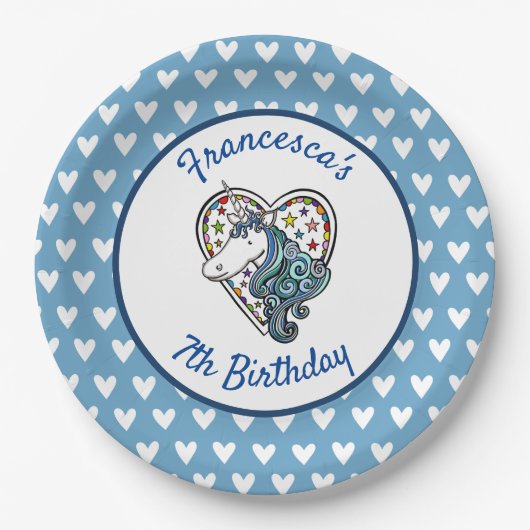 ユニコーンパーソナライズされたハート紙プレート ペーパープレート (正面)