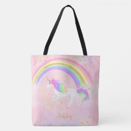 ユニコーンパーソナライズされたバッグ |ピンク金ゴールドレインボー トートバッグ