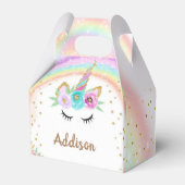 ユニコーンパーソナライズされたパーティーのユニコーンのトリートボックス フェイバーボックス (正面サイド)