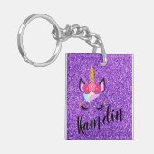 ユニコーンパーソナライズされたパープルグリッターキーチェーン キーホルダー (正面左)