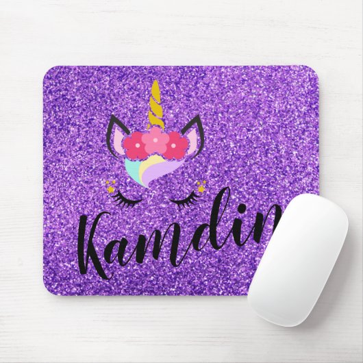 ユニコーンパーソナライズされたパープルグリッターマウスパッド マウスパッド (マウス)