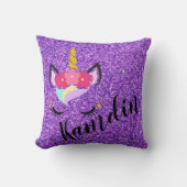 ユニコーンパーソナライズされたパープルグリッター枕 クッション (正面)