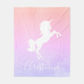 ユニコーンパーソナライズされたピンクからパープルブランスタイリッシュク フリースブランケット (正面)