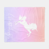 ユニコーンパーソナライズされたピンクからパープルブランスタイリッシュク フリースブランケット (正面(横))