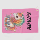 ユニコーンパーソナライズされたピンクゴルフタオル ゴルフタオル (横)