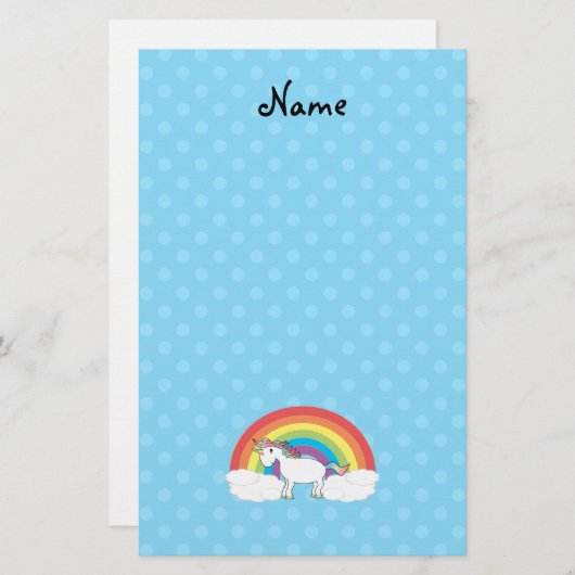 ユニコーンパーソナライズされたブルー水玉模様 便箋 (正面/裏面)