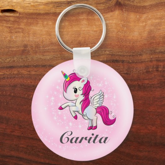 ユニコーンパーソナライズされたボタンキーチェーン キーホルダー (正面)