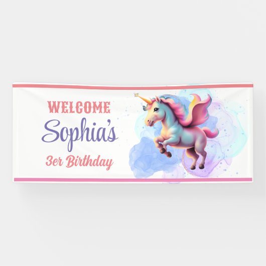 ユニコーンパーソナライズされたマジカルウェルカムパーティーバナー 横断幕 (横)