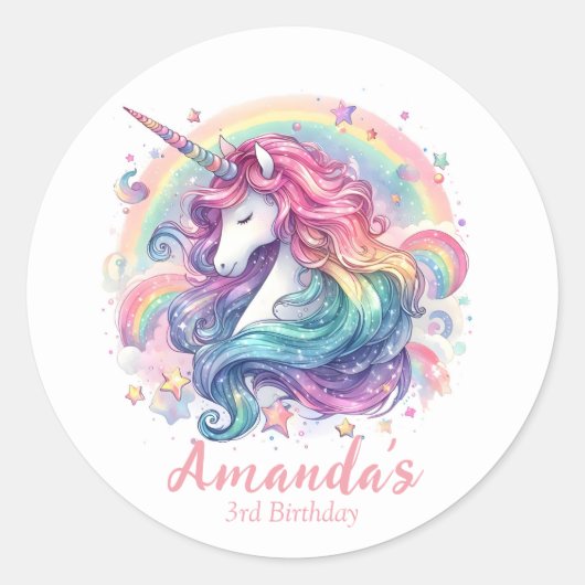 ユニコーンパーソナライズされたラウンドステッカー ラウンドシール (正面)