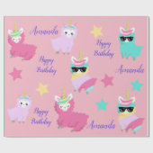 ユニコーンパーソナライズされたラマハッピーバースデー ラッピングペーパー (フラット)