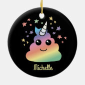 ユニコーンパーソナライズされたレインボーウンチ絵文字かわいい セラミックオーナメント (裏面)