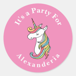 ユニコーンパーソナライズされたレインボーピンク誕生日パーティー ラウンドシール