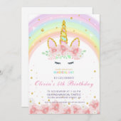 ユニコーンパーソナライズされたレインボー誕生日招待状 招待状 (正面/裏面)