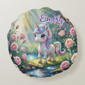 ユニコーンパーソナライズされた丸い枕 – バラ林 ラウンドクッション (裏面)