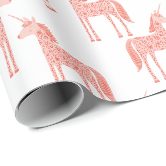 ユニコーンパーソナライズされた名ピンク ラッピングペーパー (ロールコーナー)
