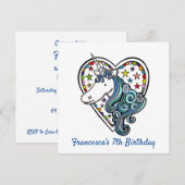 ユニコーンパーソナライズされた子ども誕生日招待状 (正面/裏面)