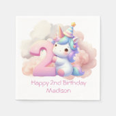 ユニコーンパーソナライズされた第2期女子誕生日 スタンダードカクテルナプキン (正面)