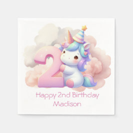ユニコーンパーソナライズされた第2期女子誕生日 スタンダードカクテルナプキン