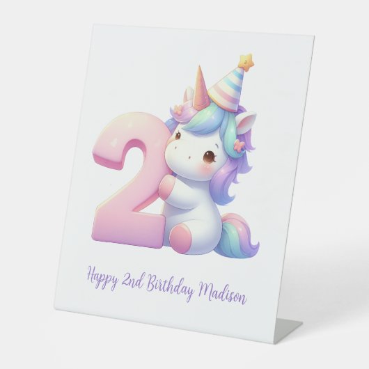 ユニコーンパーソナライズされた第2期女子誕生日 台座サイン (正面)