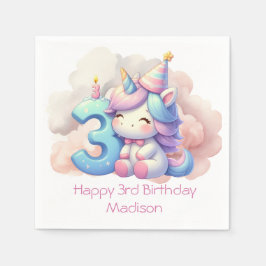 ユニコーンパーソナライズされた第3女子誕生日 スタンダードカクテルナプキン