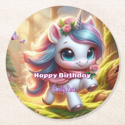 ユニコーンパーソナライズされた紙コースター ラウンドペーパーコースター (正面)