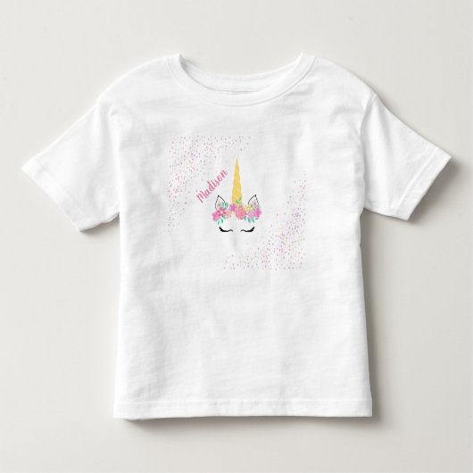 ユニコーンパーソナライズされた紙吹雪Tシャツ トドラーTシャツ (正面)