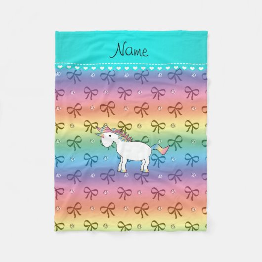 ユニコーンパーソナライズされた虹のダイヤモンド弓 フリースブランケット (正面)