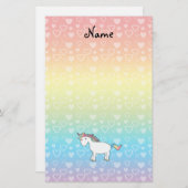 ユニコーンパーソナライズされた虹のハート 便箋 (正面/裏面)