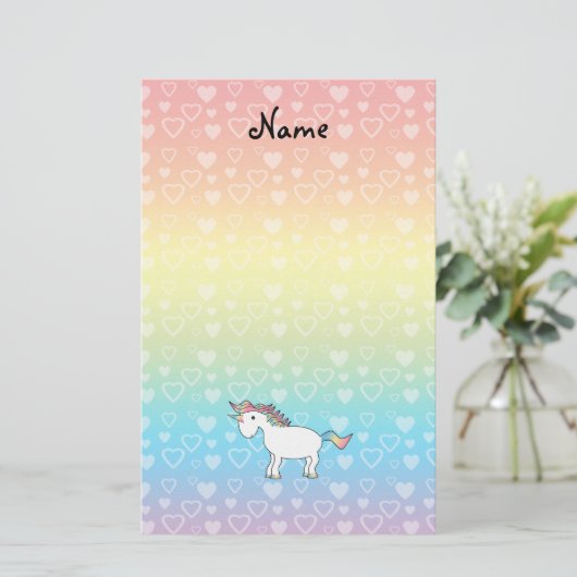 ユニコーンパーソナライズされた虹のハート 便箋 (スタンド正面)