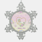 ユニコーンパーソナライズされた虹 スノーフレークピューターオーナメント (正面)